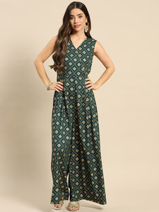 Overlap neck pleated jumpsuit