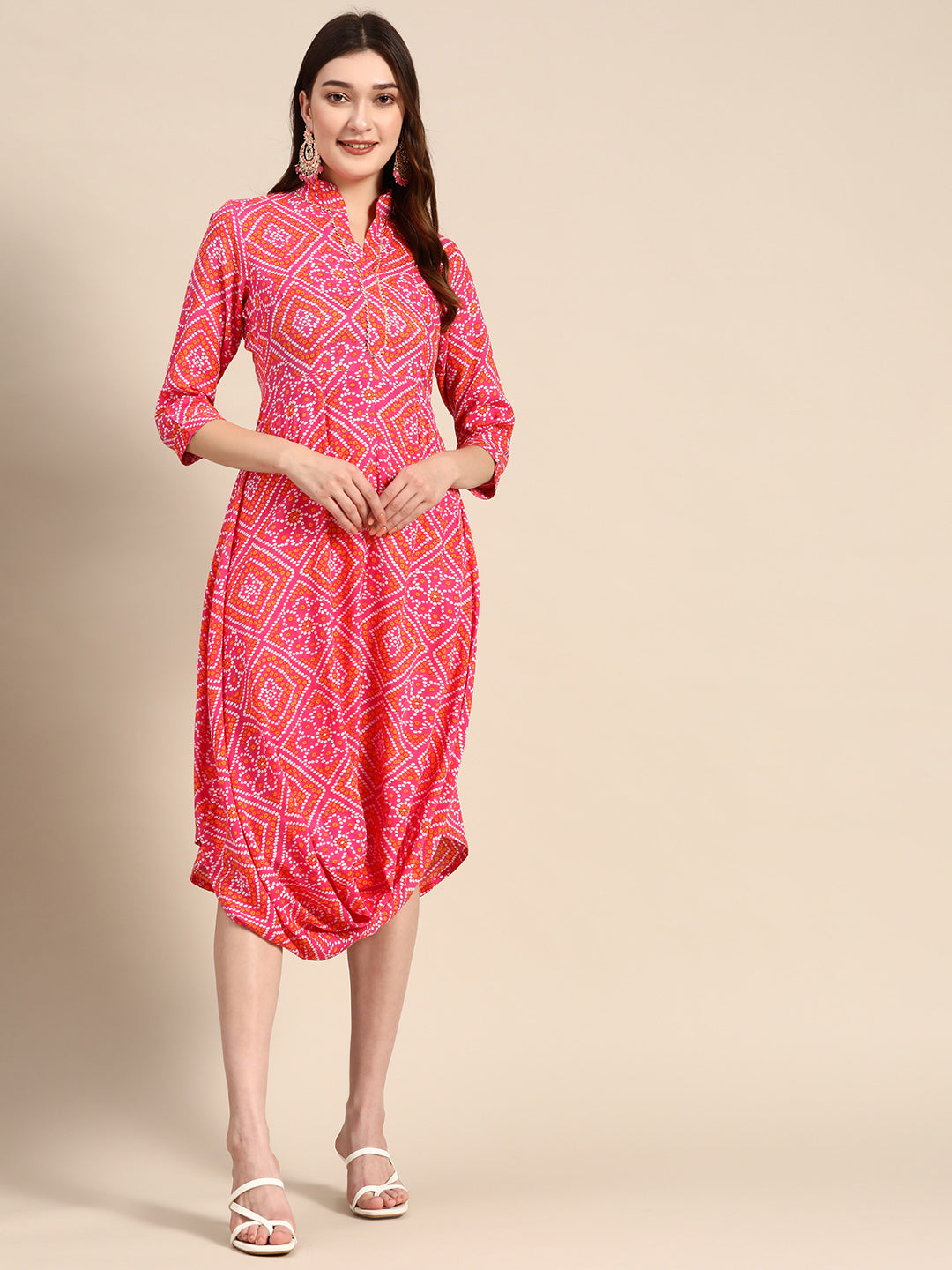 Front Cowl Midi Dress in Pink