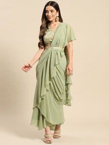 Blouse with prestiched frill gown