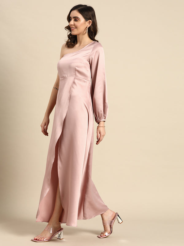 One shoulder Over lap Maxi Dress in Powder Pink