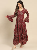 Bell Sleeve Long dress with front drape