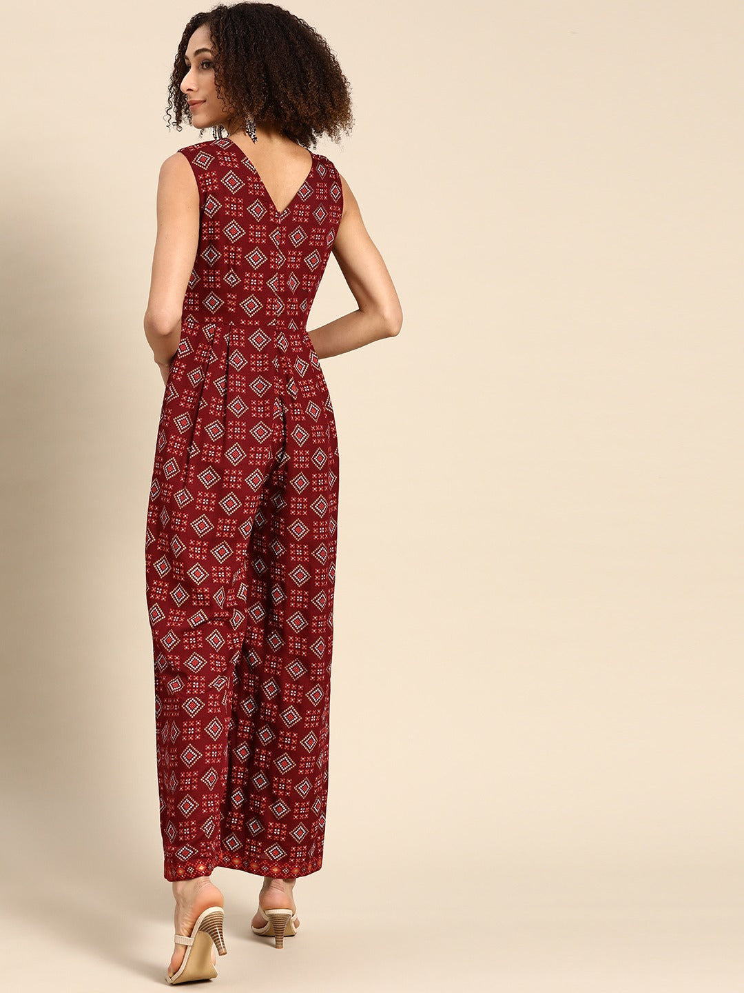 Overlap neck pleated jumpsuit