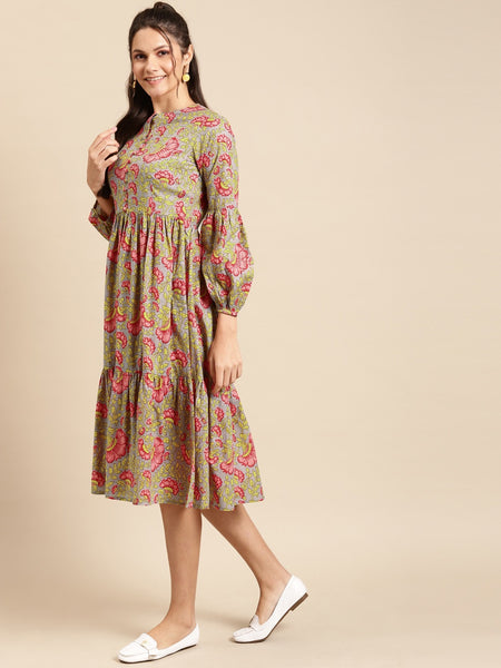 Midi Layered dress with balloon sleeve – Mabish Store