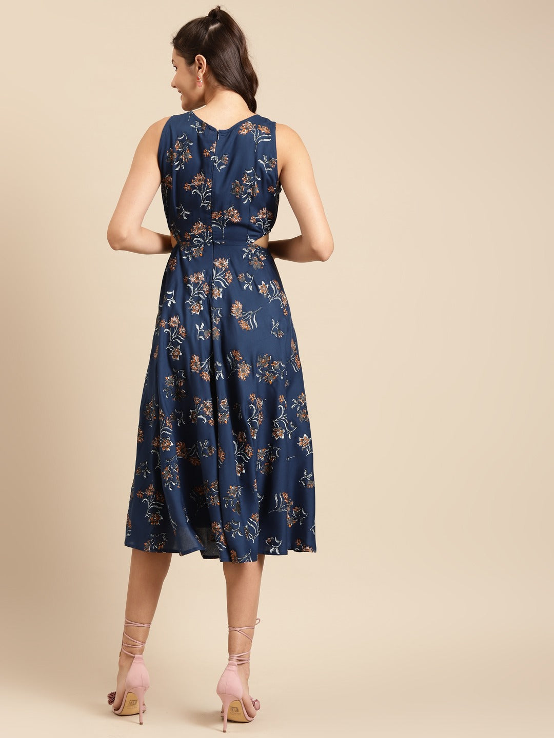Floral print skater dress with side cut out