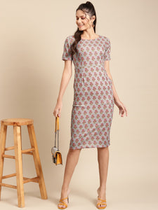 Pencil fit printed Midi Dress with back slit