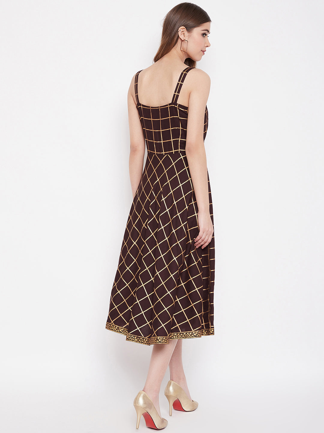 Shoulder strap flared midi dress