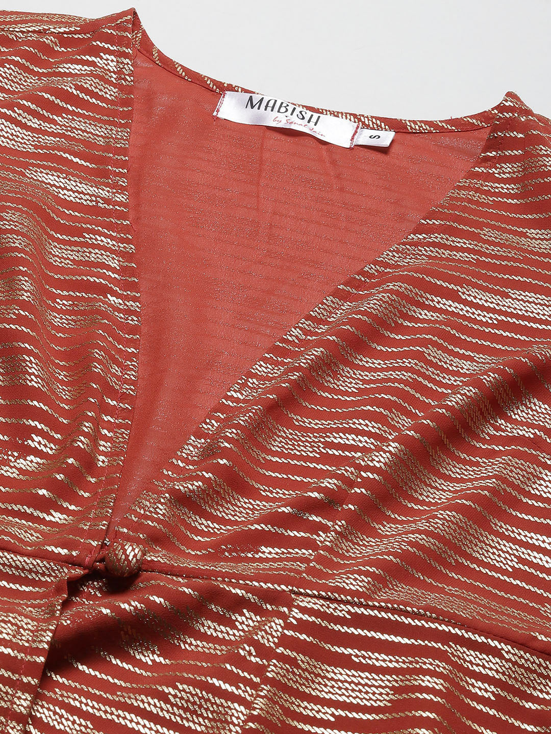 Jacket with crop top and pants in Rust