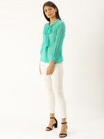 Load image into Gallery viewer, Tie up collar shirt blouse
