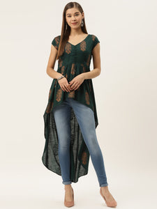 High low block printed top