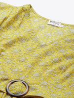 Load image into Gallery viewer, Frill sleeve printed midi dress with buckle belt
