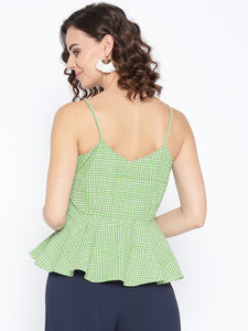 Front knot peplum top with printed checks