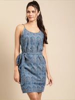 Load image into Gallery viewer, Speghetti Strap printed mini dress with waist tie
