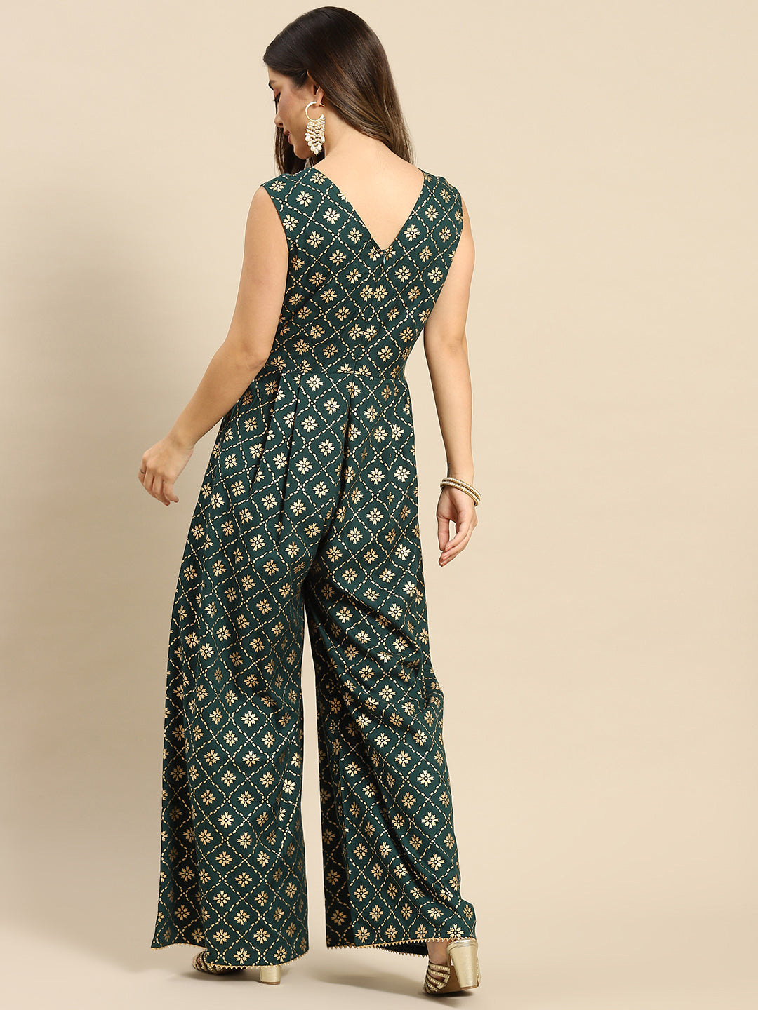 Overlap neck pleated jumpsuit