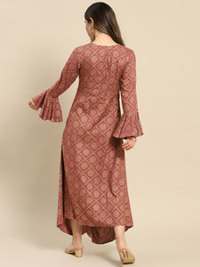 Bell Sleeve Long dress with front drape