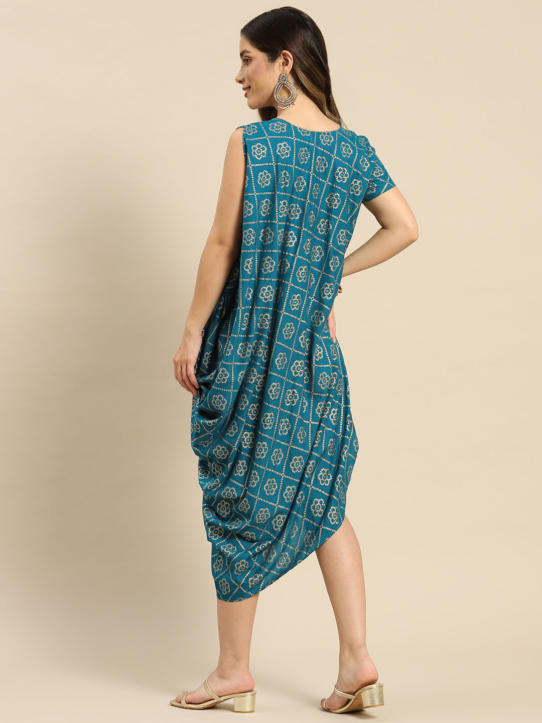 One side cowl asymettric dress with side