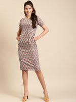 Load image into Gallery viewer, Pencil fit printed Midi Dress with back slit
