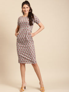 Pencil fit printed Midi Dress with back slit