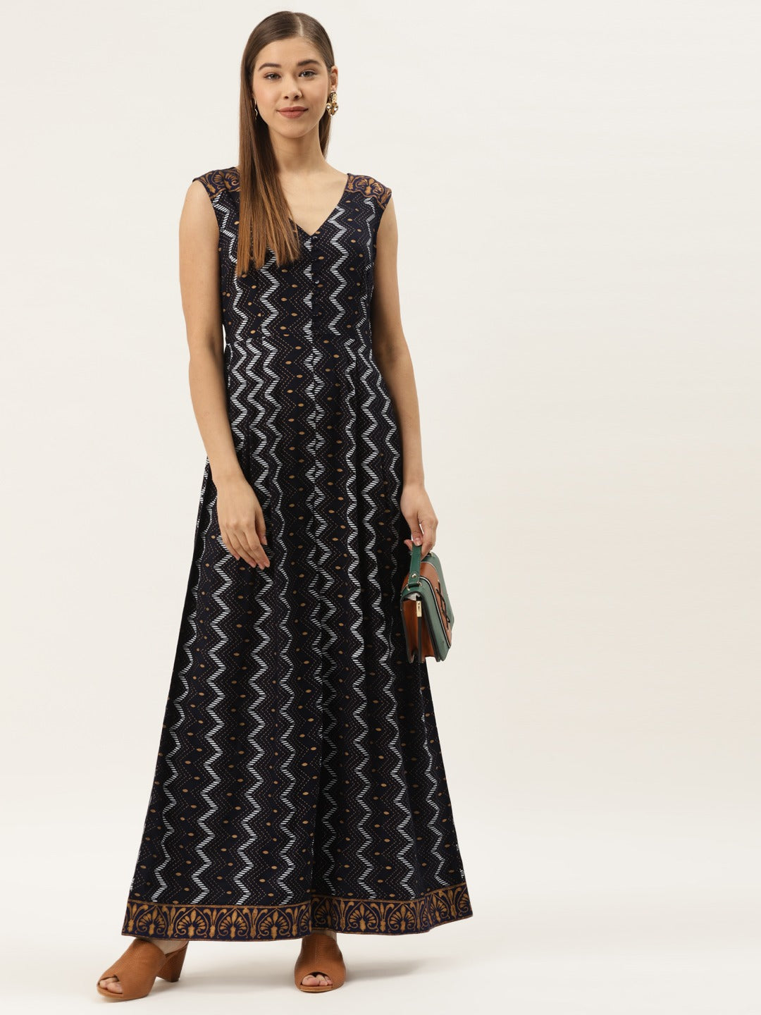 Front loops with flare pleated pants printed jumpsuit