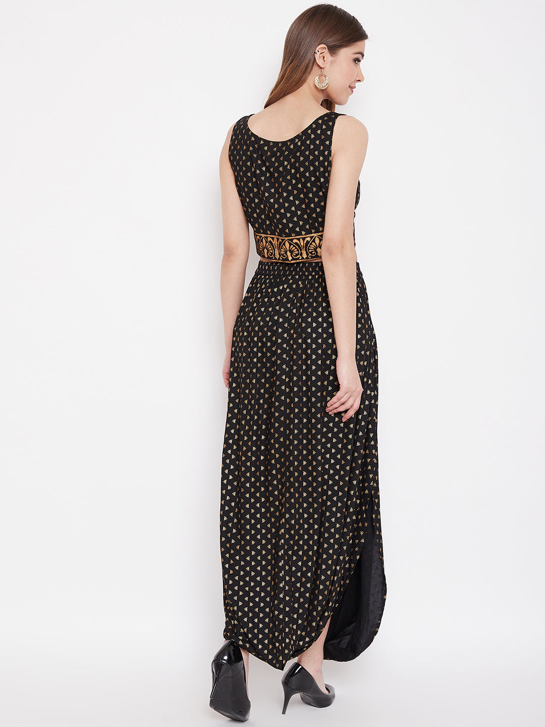 Crop top with cowl dhoti skirt