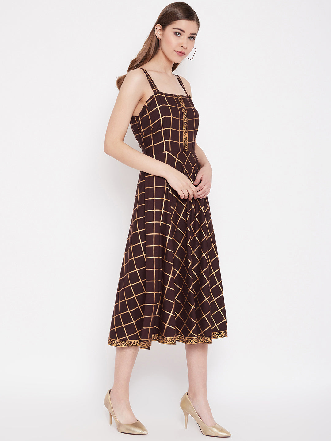 Shoulder strap flared midi dress