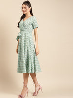 Load image into Gallery viewer, Midi Printed Dress with overlap neck and side tie
