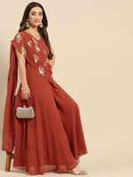 Load image into Gallery viewer, Long flare dress with dupatta drape
