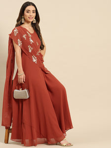 Long flare dress with dupatta drape