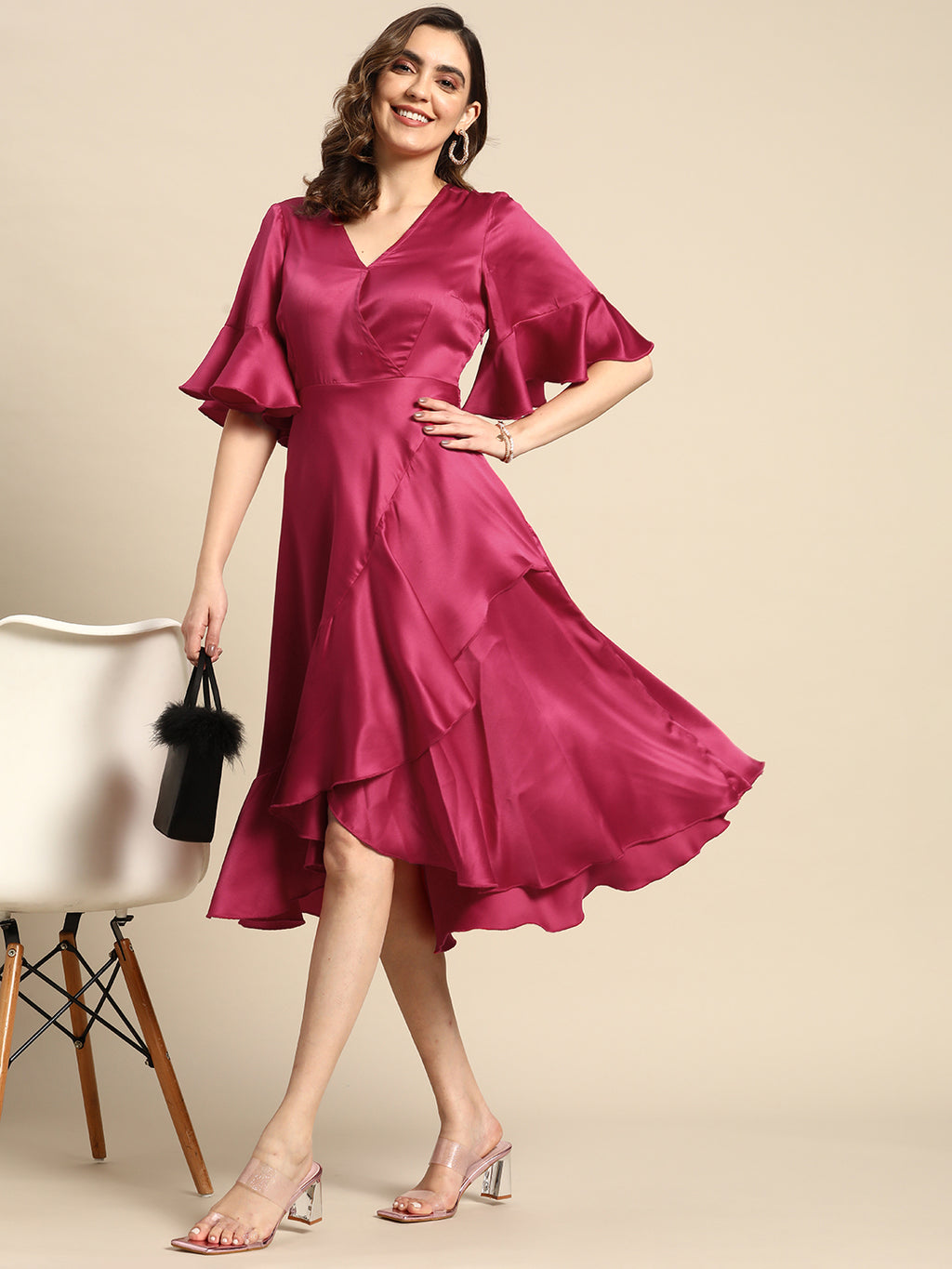 Midi over lap Frill Dress