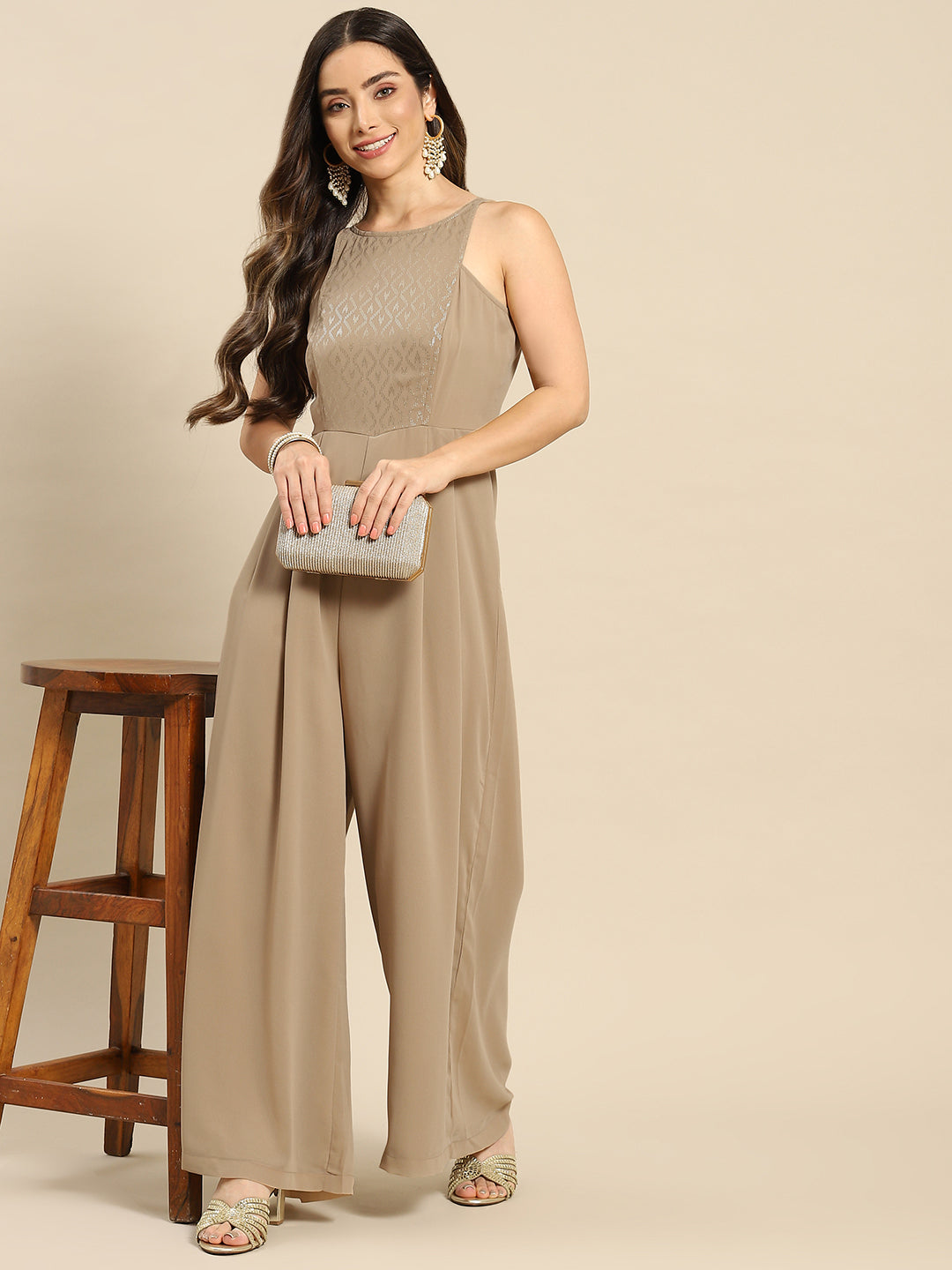 In cut pleated jumpsuit