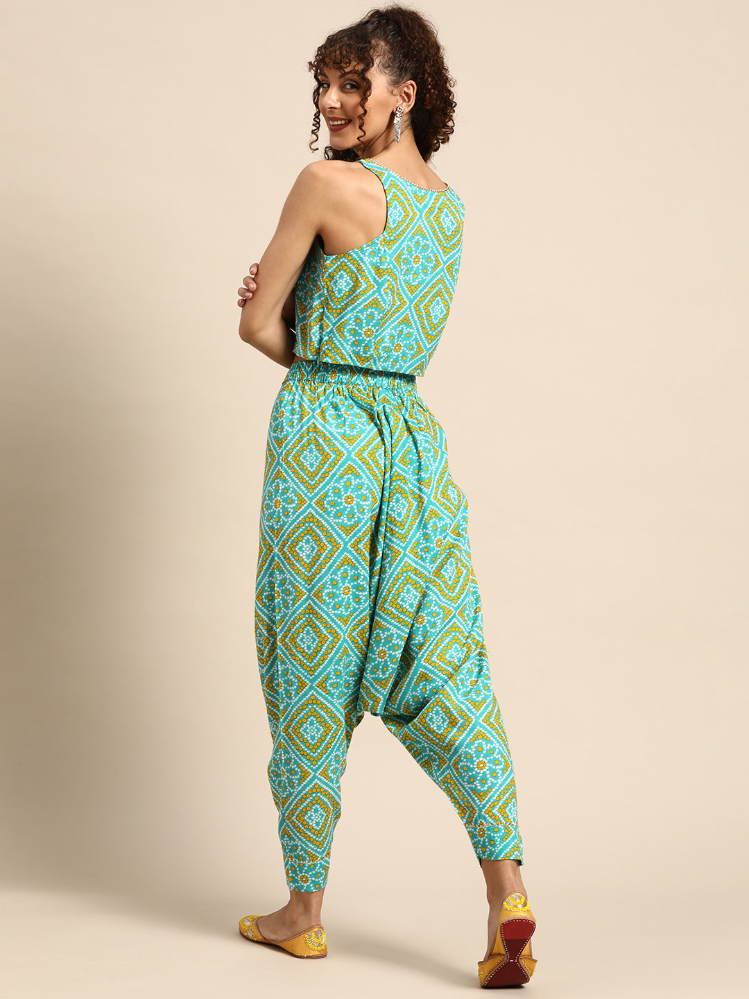 Crop top with Dhoti Pants in Aqua Blue