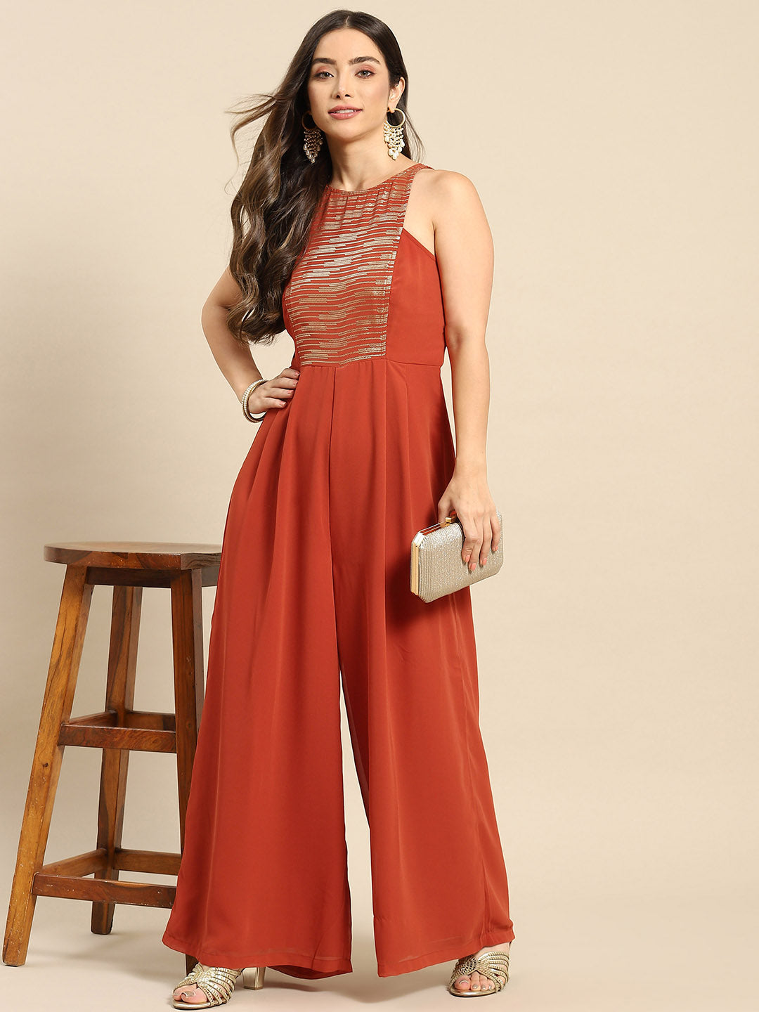 In cut pleated jumpsuit