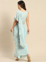 Blouse with prestiched frill gown in Powder Blue