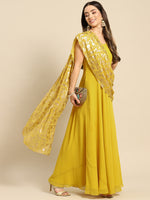 Long flare dress with dupatta drape