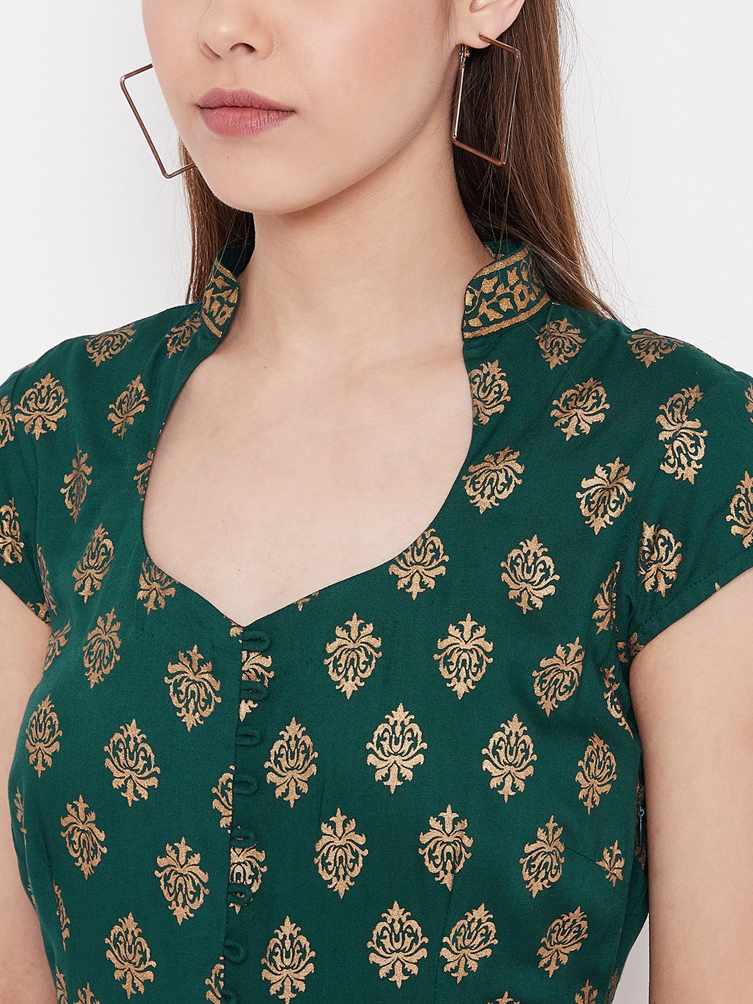 Midi Flare Dress with front loops in Bottle Green