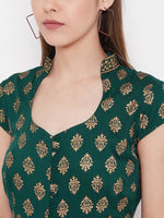 Midi Flare Dress with front loops in Bottle Green
