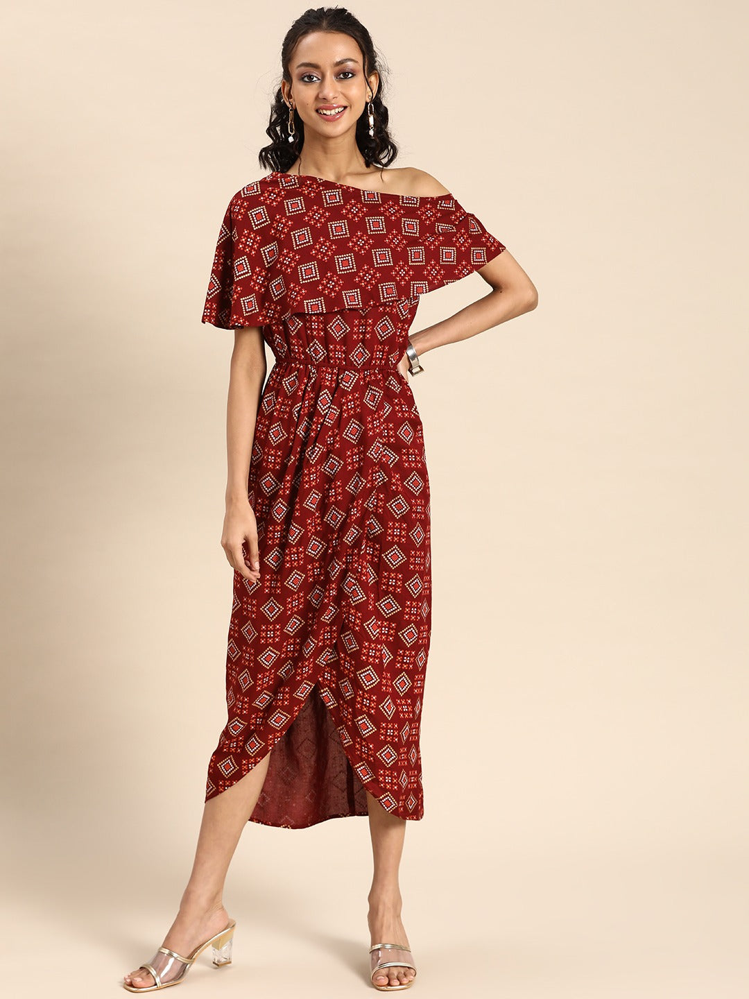 Cold shoulder Asymmetric overlap Dress