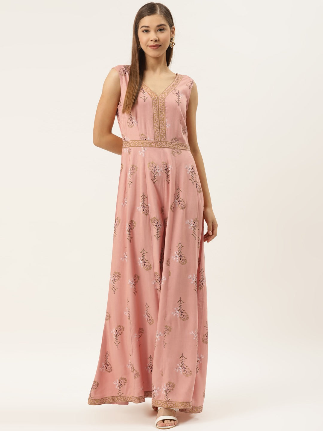 Front borders with kalidar pants printed jumpsuit