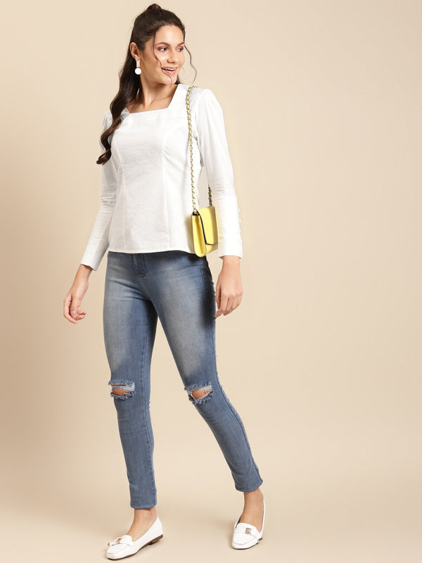 Puff long sleeve top in Off White