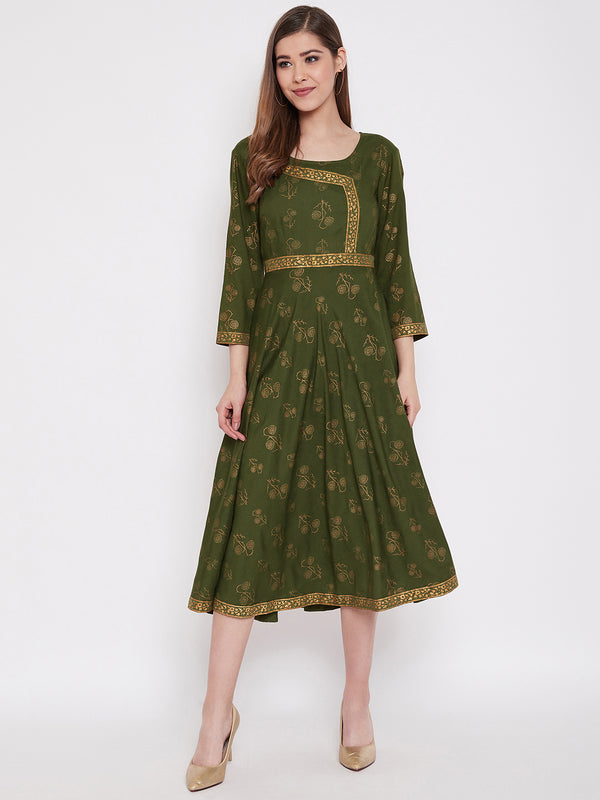 Deep back with front mock overlap Dress in Green