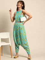 Crop top with Dhoti Pants in Aqua Blue