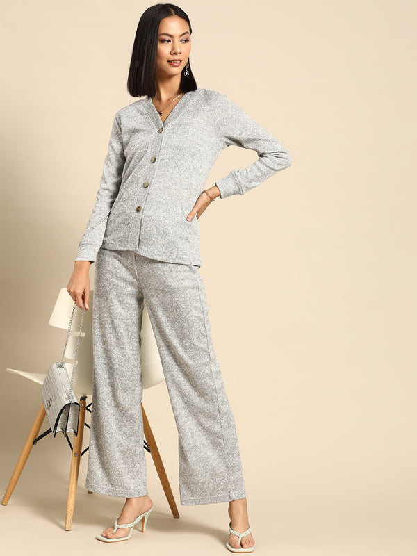 Front open Coord Set in Light Grey