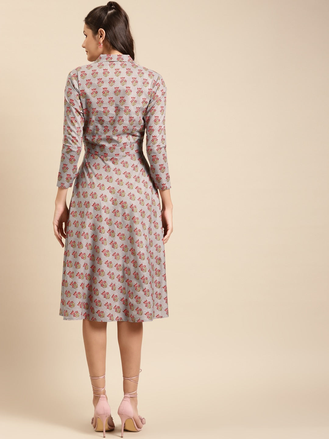 Notch collar with biased flare midi dress