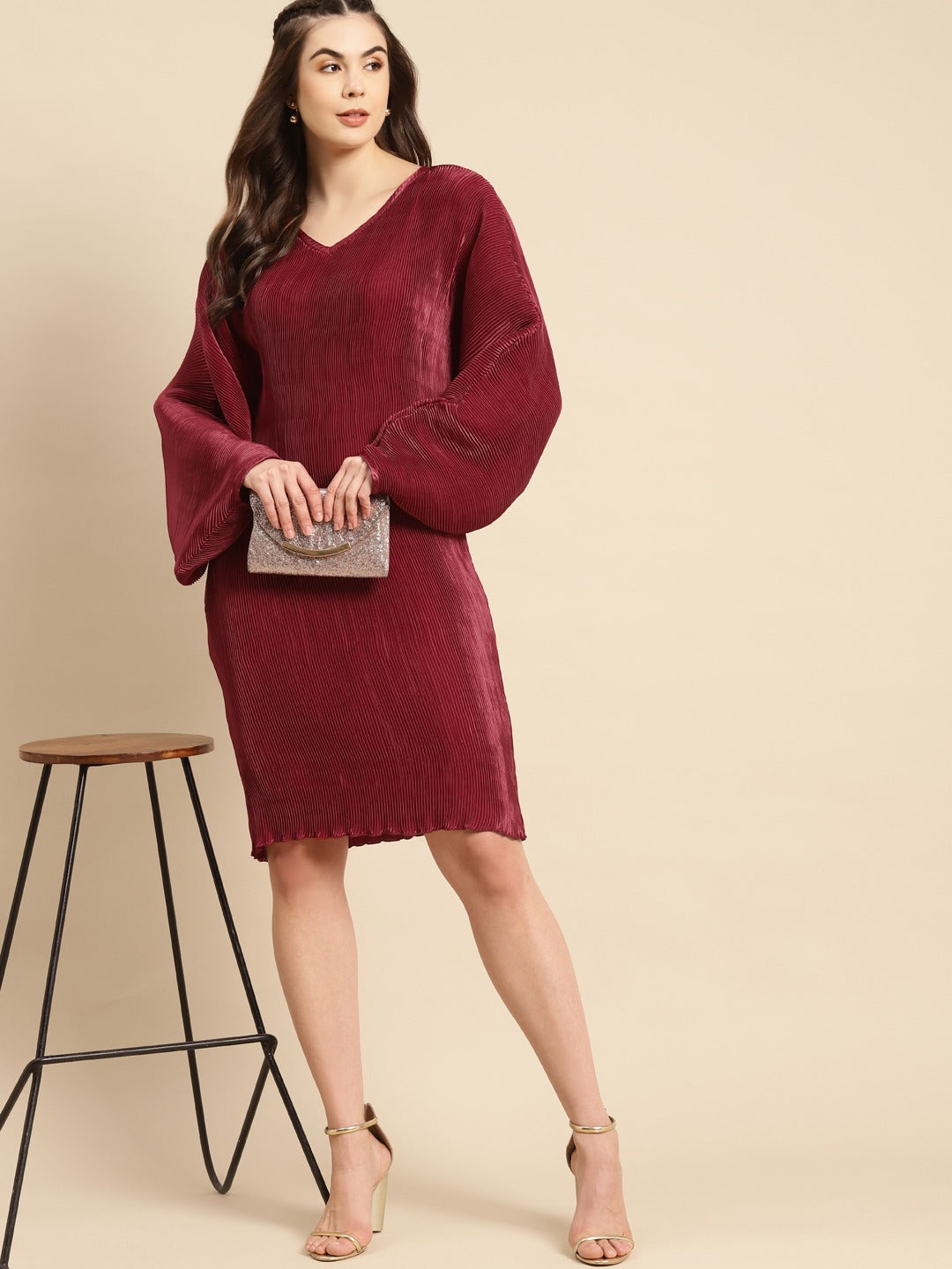 Dolman sleeve fitted midi dress