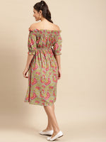 Load image into Gallery viewer, Off shoulder printed midi dress with front tie up
