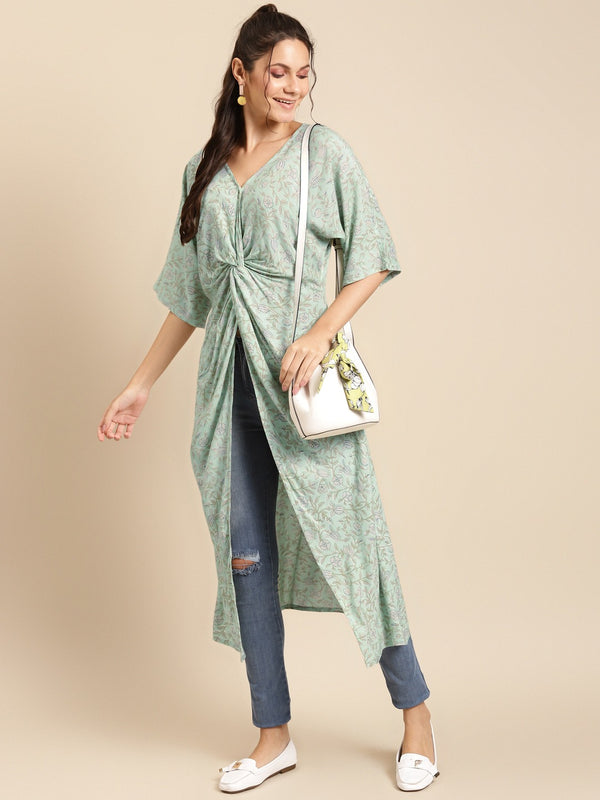Printed Front twist long top in Powder Blue Print