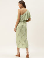 One Shoulder yoke overlap printed dress