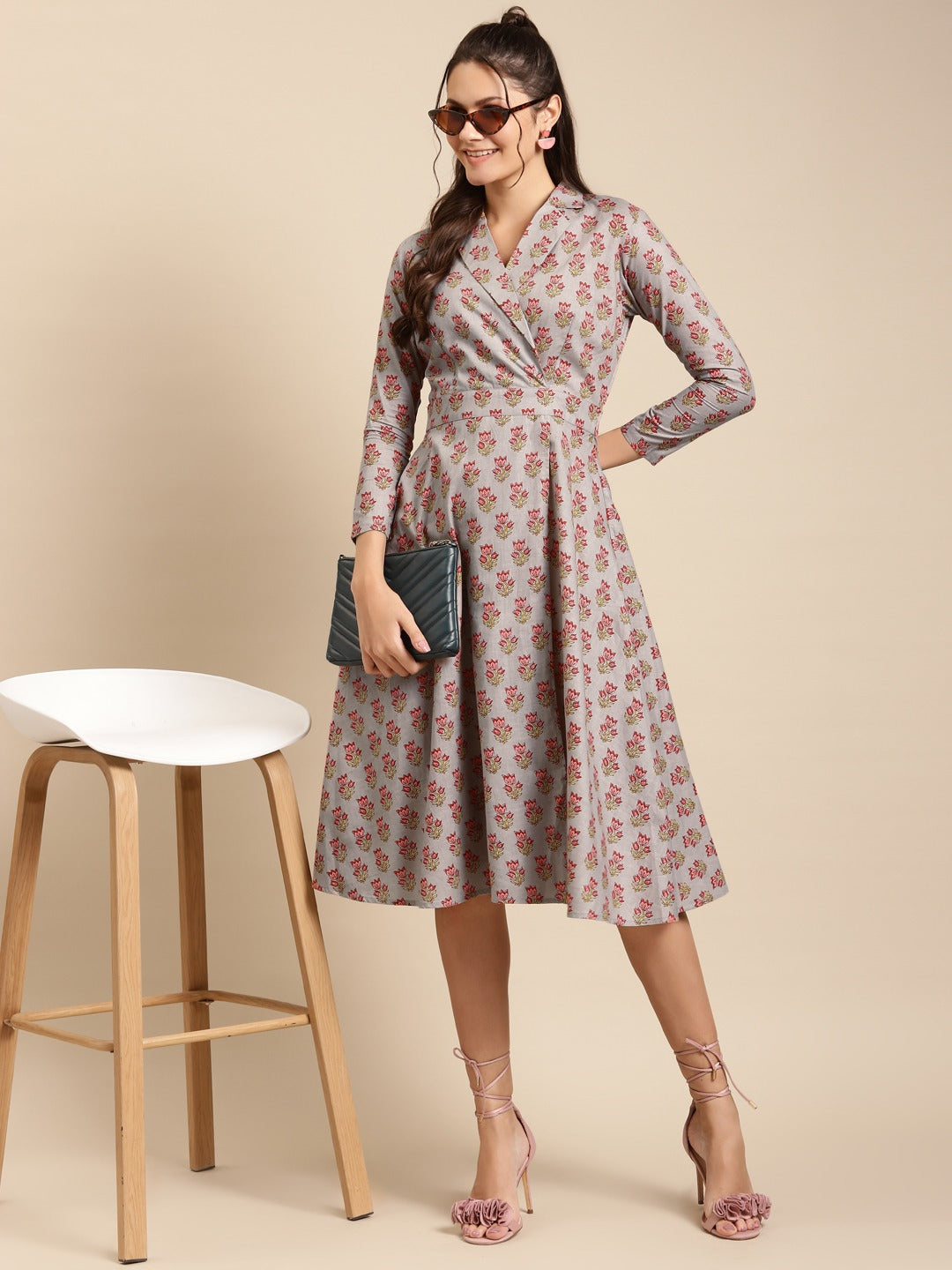 Notch collar with biased flare midi dress
