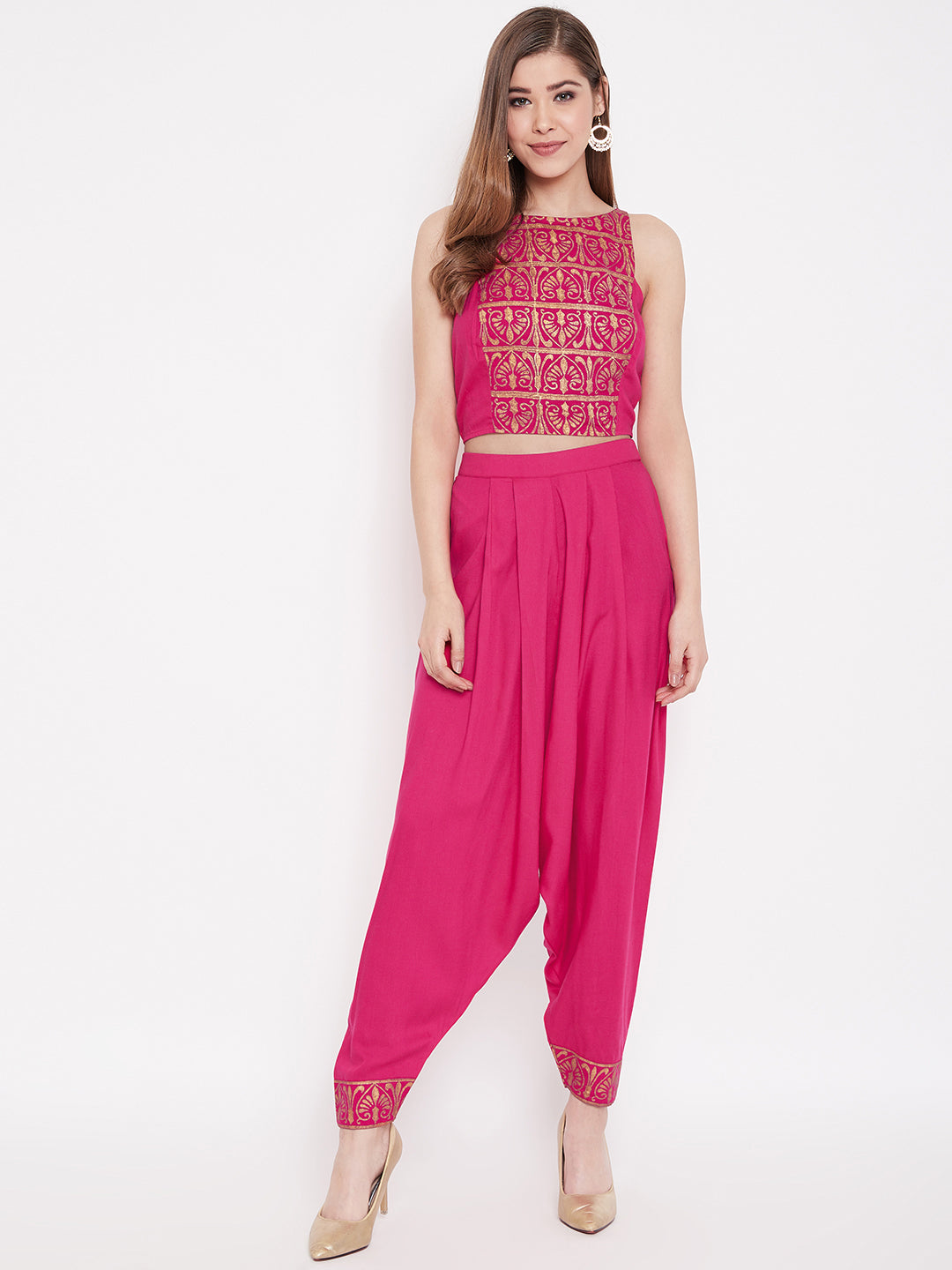 In cut crop top with low crotch dhoti