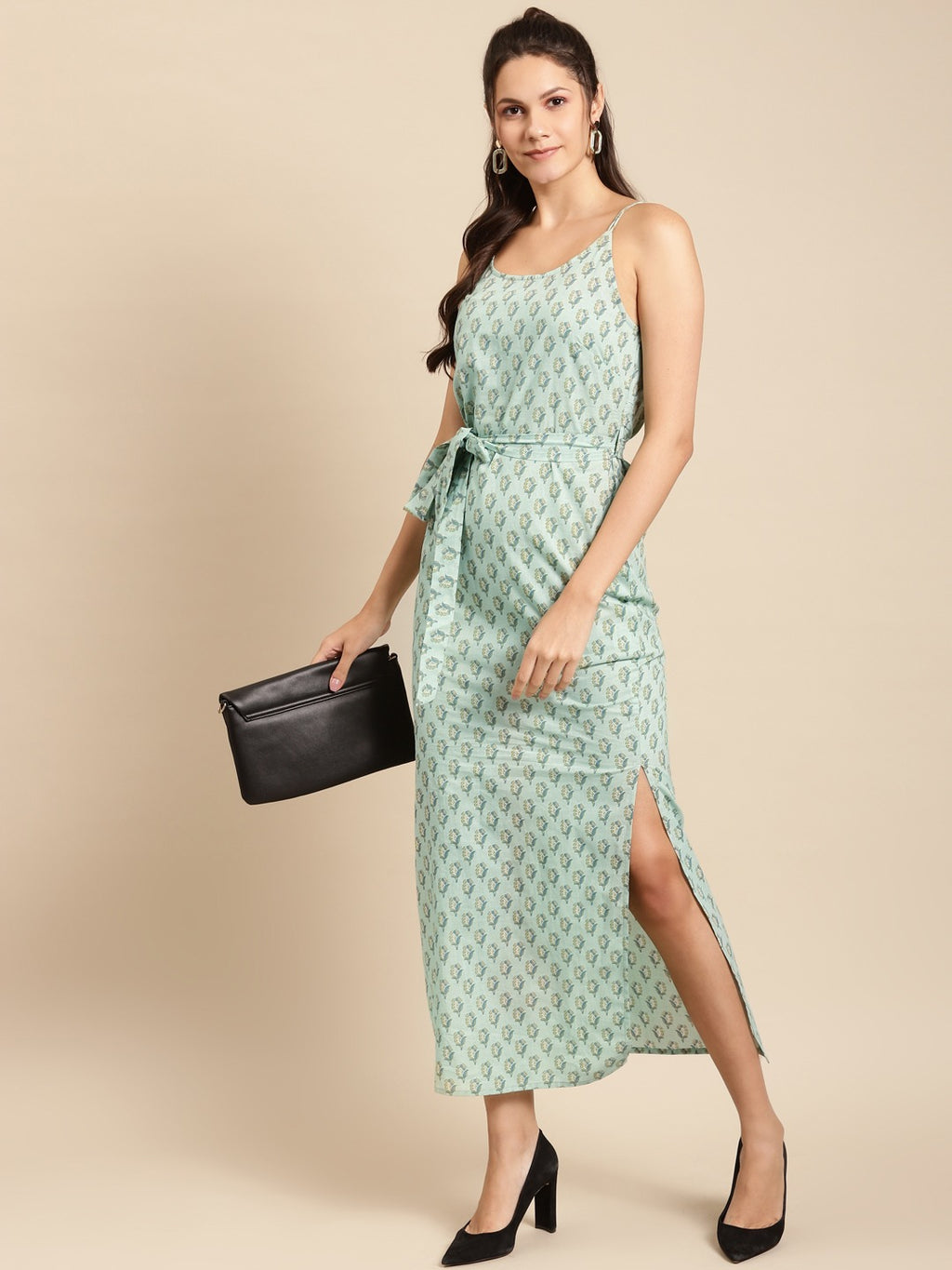 Speghetti Strap long maxi dress with waist tie