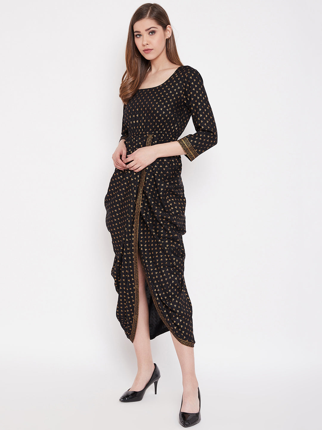 Overlap side cowl dress
